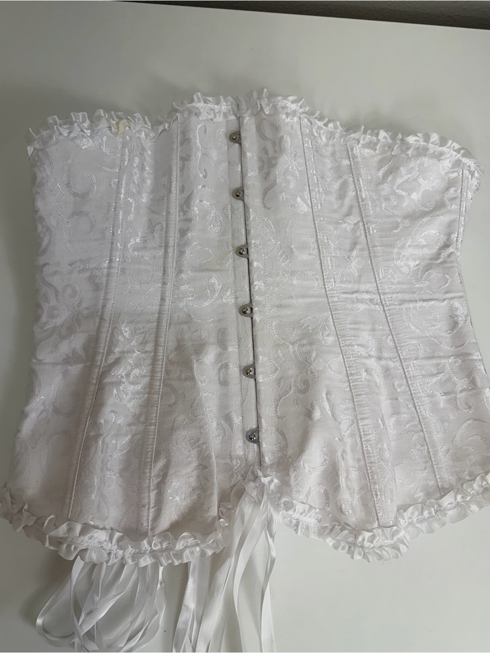 White Brocade Corset Top Lace Up Back Fairycore Gothic Lolita XL